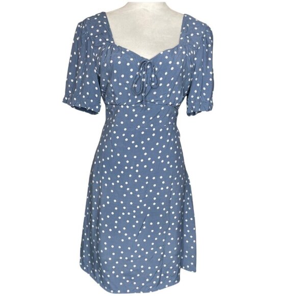 Skies Are Blue Dresses & Skirts - Skies Are Blue Chiffon Polka Dot Milkmaid Dress Ballon Sleeve Ruched Back Sz XL